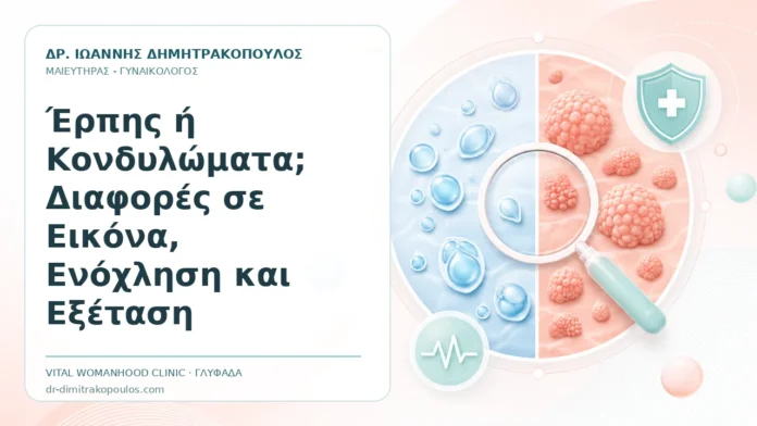 Έρπης ή Κονδυλώματα; Διαφορές σε Εικόνα, Ενόχληση και Εξέταση Έρπης ή Κονδυλώματα; Διαφορές σε Εικόνα, Ενόχληση και Εξέταση - Δρ. Ιωάννης Δημητρακόπουλος, Γυναικολόγος Γλυφάδα