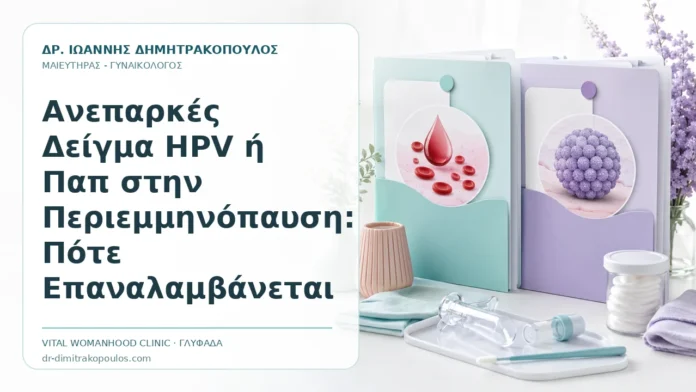 Ανεπαρκές Δείγμα HPV ή Παπ στην Περιεμμηνόπαυση: Πότε Επαναλαμβάνεται Ανεπαρκές Δείγμα HPV ή Παπ στην Περιεμμηνόπαυση: Πότε Επαναλαμβάνεται - Δρ. Ιωάννης Δημητρακόπουλος, Γυναικολόγος Γλυφάδα