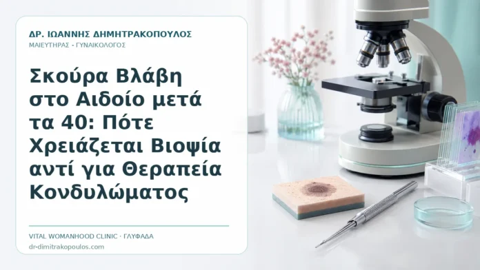 Σκούρα Βλάβη στο Αιδοίο μετά τα 40: Πότε Χρειάζεται Βιοψία αντί για Θεραπεία Κονδυλώματος Σκούρα Βλάβη στο Αιδοίο μετά τα 40: Πότε Χρειάζεται Βιοψία αντί για Θεραπεία Κονδυλώματος - Δρ. Ιωάννης Δημητρακόπουλος, Γυναικολόγος Γλυφάδα
