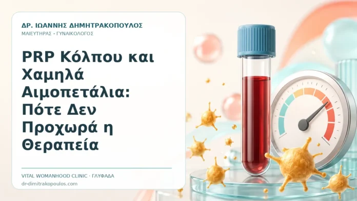 PRP Κόλπου και Χαμηλά Αιμοπετάλια: Πότε Δεν Προχωρά η Θεραπεία PRP Κόλπου και Χαμηλά Αιμοπετάλια: Πότε Δεν Προχωρά η Θεραπεία - Δρ. Ιωάννης Δημητρακόπουλος, Γυναικολόγος Γλυφάδα