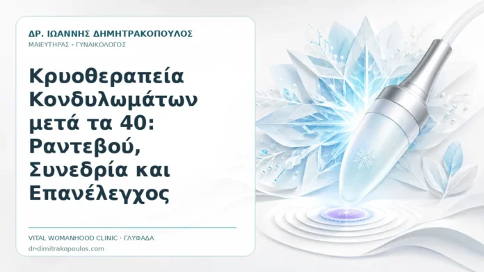 Κρυοθεραπεία Κονδυλωμάτων μετά τα 40: Ραντεβού, Συνεδρία και Επανέλεγχος Κρυοθεραπεία Κονδυλωμάτων μετά τα 40: Ραντεβού, Συνεδρία και Επανέλεγχος - Δρ. Ιωάννης Δημητρακόπουλος, Γυναικολόγος Γλυφάδα