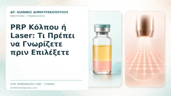 PRP Κόλπου ή Laser: Τι Πρέπει να Γνωρίζετε πριν Επιλέξετε PRP Κόλπου ή Laser: Τι Πρέπει να Γνωρίζετε πριν Επιλέξετε - Δρ. Ιωάννης Δημητρακόπουλος, Γυναικολόγος Γλυφάδα