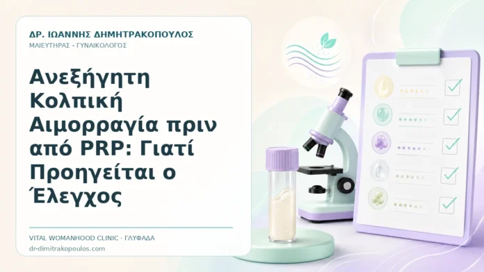 Ανεξήγητη Κολπική Αιμορραγία πριν από PRP: Γιατί Προηγείται ο Έλεγχος Ανεξήγητη Κολπική Αιμορραγία πριν από PRP: Γιατί Προηγείται ο Έλεγχος - Δρ. Ιωάννης Δημητρακόπουλος, Γυναικολόγος Γλυφάδα