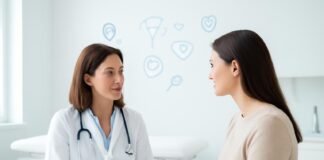 Επαγγελματικό ιατρείο γυναικολογίας με σύγχρονο εξοπλισμό και χαμογελαστή ασθενή σε συμβουλευτική