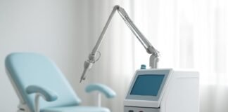 Ιατρικός εξοπλισμός laser για θεραπεία κονδυλωμάτων HPV σε γυναικολογική κλινική, διακριτική και επαγγελματική εικόνα