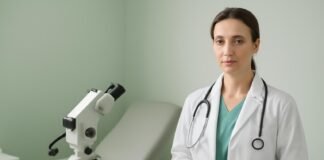 Δρ Δημητρακόπουλος σε γυναικολογικό ιατρείο εξετάζει αποτελέσματα κολποσκόπησης για υποτροπές κονδυλωμάτων HPV