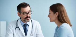 Γιατρός γυναικολόγος συζητά με γυναίκα ασθενή σε ιατρικό γραφείο στη Γλυφάδα χωρίς ορατές ανατομικές λεπτομέρειες