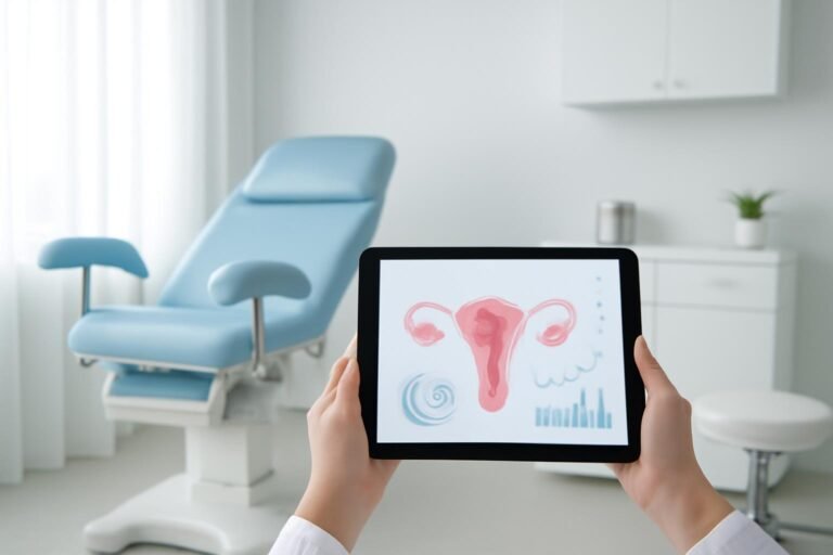 Σύγχρονο γυναικολογικό ιατρείο με ιατρικό tablet για εξατομικευμένη αξιολόγηση υπογονιμότητας