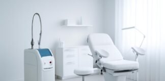 Σύγχρονο γυναικολογικό ιατρείο με ιατρικό laser εξοπλισμό σε φωτεινό χώρο