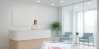 Σύγχρονο ιατρικό ιατρείο με φωτεινό χώρο και αφηρημένο ιατρικό διάγραμμα σε tablet για γυναικολογική συμβουλευτική, Γλυφάδα
