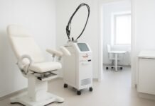 Σύγχρονο γυναικολογικό ιατρείο με ιατρικό laser εξοπλισμό σε φωτεινό χώρο