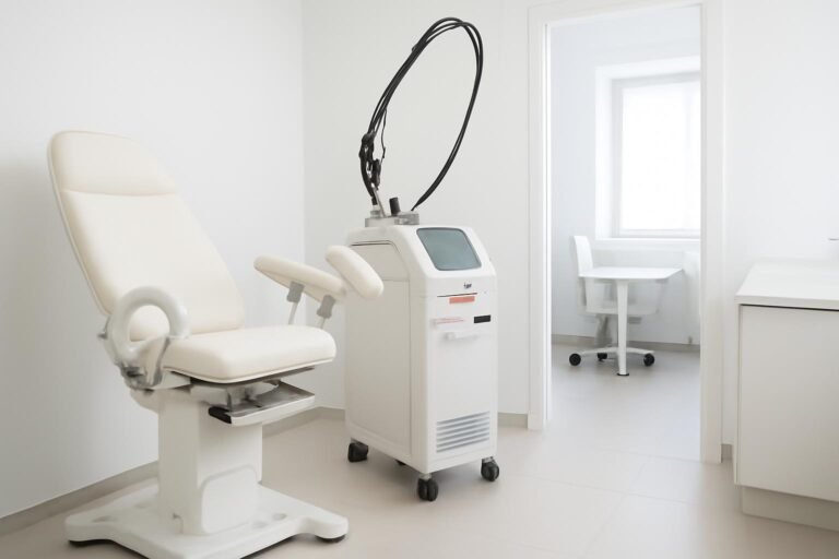 Σύγχρονο γυναικολογικό ιατρείο με ιατρικό laser εξοπλισμό σε φωτεινό χώρο