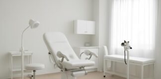 Φωτεινό σύγχρονο γυναικολογικό ιατρείο με ιατρικό εξοπλισμό