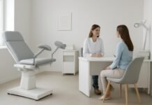 Σύγχρονο γυναικολογικό ιατρείο με ιατρικό εξοπλισμό και επαγγελματική ατμόσφαιρα με φως ημέρας, για άρθρο βιοψίας HPV σε γυναίκα στη Γλυφάδα