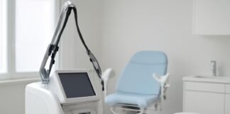 Σύγχρονο γυναικολογικό ιατρείο με ιατρικό laser εξοπλισμό για θεραπεία κονδυλωμάτων HPV
