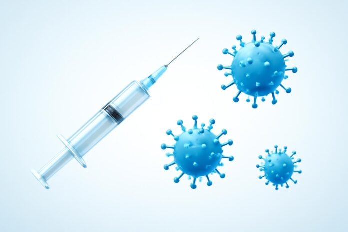 Εμβόλιο HPV: Προστασία και Πρόληψη Κατά των Κονδυλωμάτων και του Καρκίνου Ιατρική εικόνα με σύριγγα εμβολίου και ψηφιακές απεικονίσεις ιού HPV