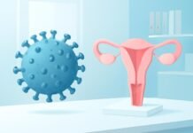 Εμβόλιο HPV: Όλα όσα πρέπει να γνωρίζετε για την πρόληψη των κονδυλωμάτων Αφηρημένη ιατρική απεικόνιση του ιού HPV με δερματολογικά και γυναικολογικά στοιχεία σε φωτεινό ιατρικό περιβάλλον