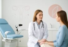 Σύγχρονο ιατρείο γυναικολογικής συμβουλευτικής με γιατρό και ασθενή
