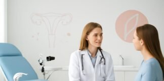 Σύγχρονο ιατρείο γυναικολογικής συμβουλευτικής με γιατρό και ασθενή