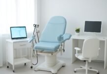 Σύγχρονο γυναικολογικό ιατρείο με ιατρικό εξοπλισμό και ψηφιακό tablet για παρακολούθηση κύησης, Γλυφάδα, Δρ Δημητρακόπουλος