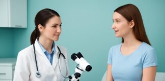 Γυναικολόγος παίρνει δείγμα για HPV σε σύγχρονο ιατρικό περιβάλλον στη Γλυφάδα