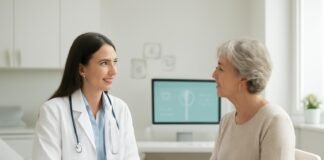 Γυναικολόγος σε σύγχρονο ιατρείο με ασθενή, συμβουλευτική και διάγνωση σε γυναικολογικά θέματα – Δρ. Ιωάννης Δημητρακόπουλος, Γλυφάδα