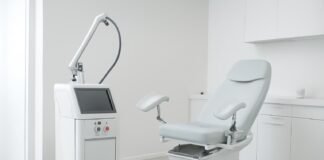 Σύγχρονο γυναικολογικό ιατρείο με εξοπλισμό laser για θεραπεία κονδυλωμάτων