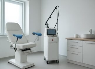 Εξειδικευμένη Καθοδήγηση για Αντιμετώπιση Κονδυλωμάτων HPV με Ολιστικό Σχεδιασμό Θεραπείας Σύγχρονο γυναικολογικό ιατρείο με εξειδικευμένο εξοπλισμό laser για θεραπεία κονδυλωμάτων HPV