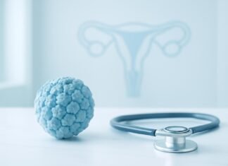 Η Αξία της Έγκαιρης Διάγνωσης στα HPV Κονδυλώματα: Τι Πρέπει να Γνωρίζετε Ιατρικό αφηρημένο εξώφυλλο με στοιχεία ιού HPV και δερματολογική αισθητική