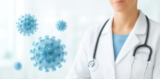 Abstract artistic illustration representing molecular diagnosis of HPV, medical and dermatological context