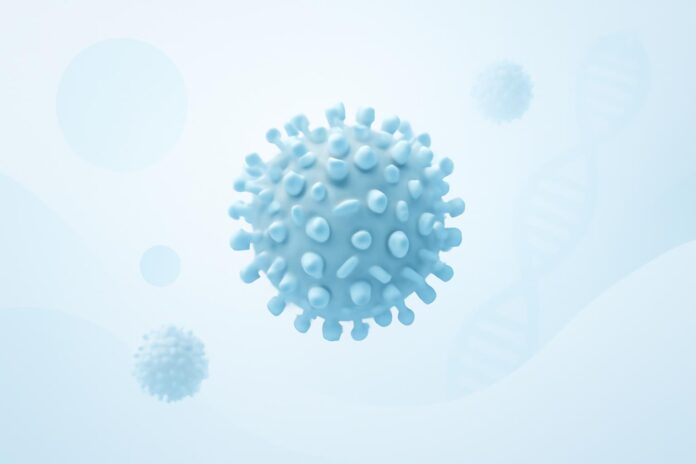 Ιατρικό εξώφυλλο HPV κονδυλωμάτων με αφηρημένα στοιχεία ιού σε φωτεινό ιατρικό περιβάλλον