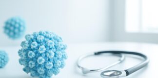Αφηρημένη απεικόνιση του ιού HPV με ιατρικό, φωτεινό φόντο, δερματολογική και γυναικολογική αισθητική