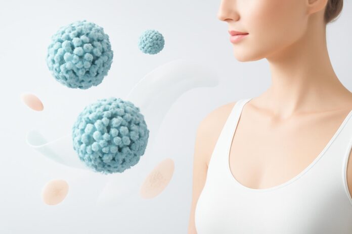 Medical abstract design showing HPV virus and dermatological theme in a clean bright environment