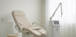 Σύγχρονο γυναικολογικό ιατρείο με εξοπλισμό laser για θεραπεία κονδυλωμάτων HPV