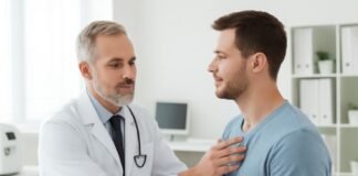 Γιατρός εξετάζει ασθενή σε ιατρικό περιβάλλον για κονδυλώματα HPV