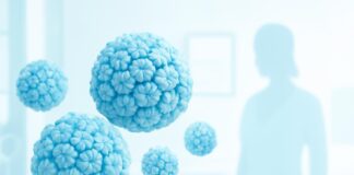 Abstract medical illustration representing HPV virus and dermato-gynecological environment
