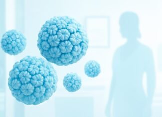 Abstract medical illustration representing HPV virus and dermato-gynecological environment