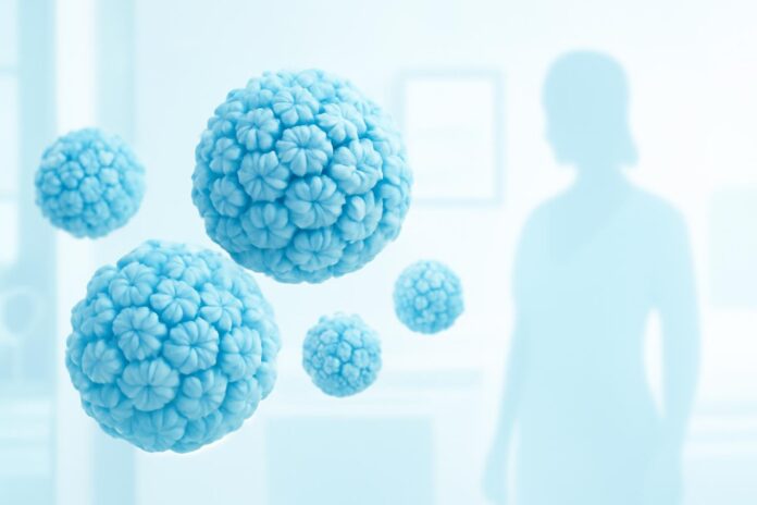 Abstract medical illustration representing HPV virus and dermato-gynecological environment