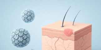 Ιατρική αφηρημένη απεικόνιση HPV ιού σε καθαρό φως κλινικού περιβάλλοντος