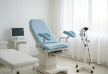 Σύγχρονο γυναικολογικό ιατρείο με ιατρικό εξοπλισμό υψηλής τεχνολογίας σε φωτεινό περιβάλλον, συμβολίζοντας την εξειδικευμένη γυναικολογική αξιολόγηση εταιρικού ιατρείου