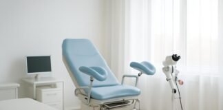 Σύγχρονο γυναικολογικό ιατρείο με ιατρικό εξοπλισμό υψηλής τεχνολογίας σε φωτεινό περιβάλλον, συμβολίζοντας την εξειδικευμένη γυναικολογική αξιολόγηση εταιρικού ιατρείου