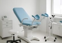 Σύγχρονο γυναικολογικό ιατρείο με ιατρικό εξοπλισμό σε φωτεινό περιβάλλον