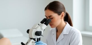 Εξέταση κολποσκόπησης από γυναικολόγο σε κλινικό περιβάλλον με μοντέρνο ιατρικό εξοπλισμό, αναπαράσταση υψηλής ποιότητας