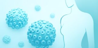 Αφηρημένα στοιχεία ιού HPV σε ιατρικό φωτεινό περιβάλλον για ενημερωτικό άρθρο