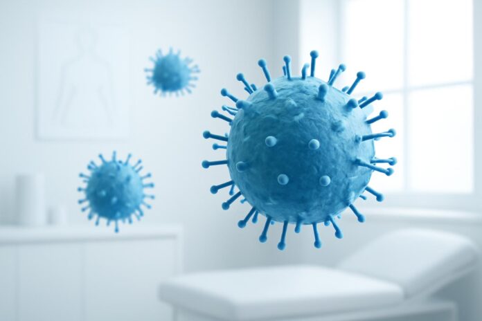 Αφηρημένη ιατρική εικόνα ιών HPV σε φωτεινό ιατρικό περιβάλλον