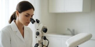 Εξειδικευμένη γυναικολογική κολποσκόπηση στο σύγχρονο ιατρείο για την αξιολόγηση HPV και κονδυλωμάτων
