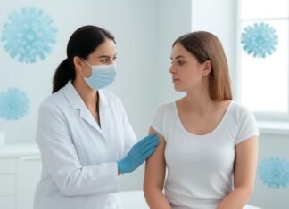 Η Σημασία της Τακτικής Ιατρικής Εξέτασης στη Διάγνωση των HPV Κονδυλωμάτων Επιστημονικό εξώφυλλο με αφηρημένα στοιχεία ιού HPV σε φωτεινό ιατρικό περιβάλλον