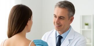 Δρ. Ιωάννης Δημητρακόπουλος εξετάζει επιδερμίδα ασθενούς για HPV κονδυλώματα