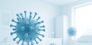 Αφηρημένη ψηφιακή απεικόνιση ιών HPV με ιατρική δερματολογική αισθητική σε φωτεινό κλινικό περιβάλλον