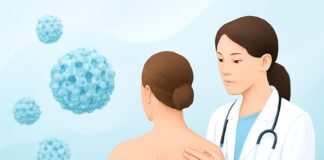 Αφηρημένα στοιχεία ιού HPV με καθαρό και σύγχρονο ιατρικό φόντο, δερματολογική αισθητική